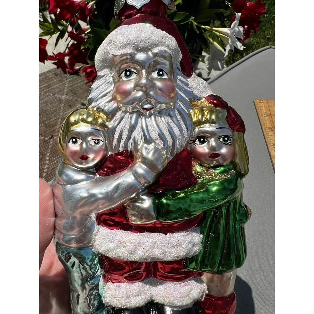 Vintage Christmas Ornament European Style Hand Crafted Glass Santa Hugging Kids‎